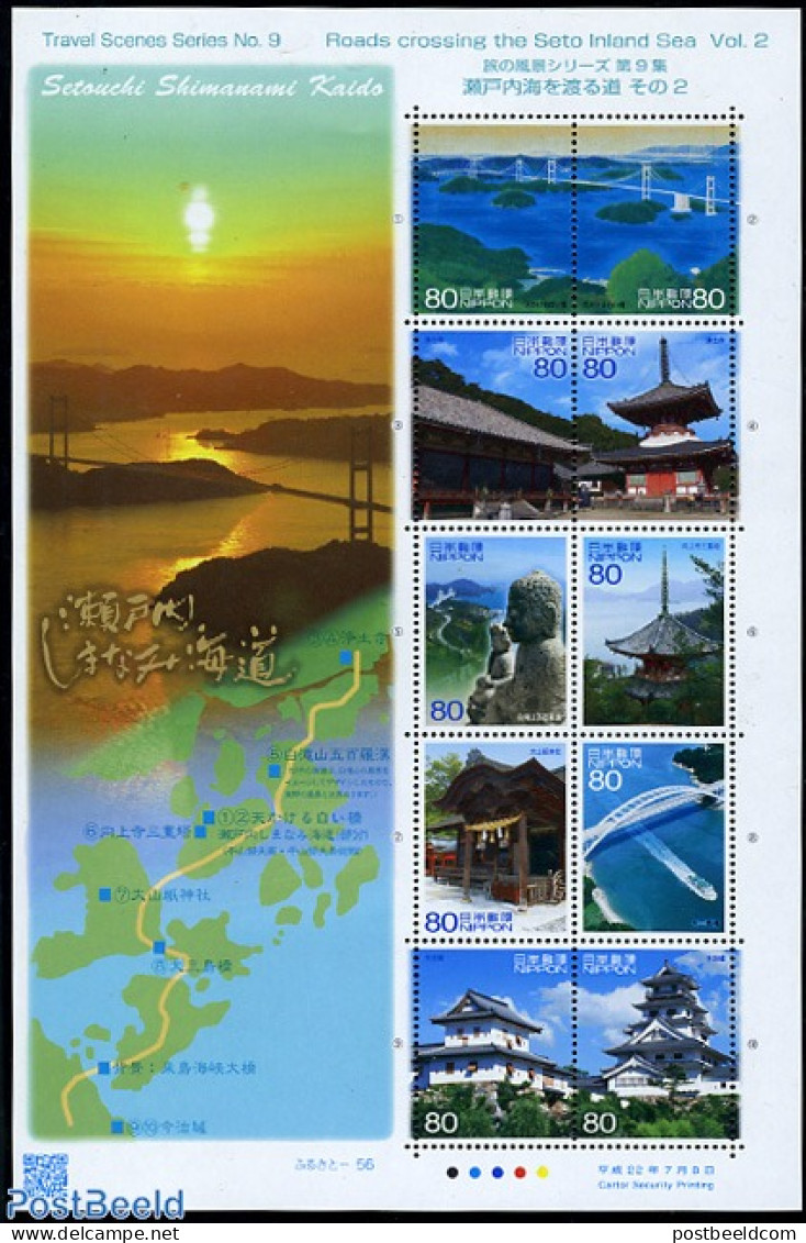 Japan 2010 Seto Island 10v M/s, Mint NH, Transport - Ships And Boats - Art - Bridges And Tunnels - Nuevos