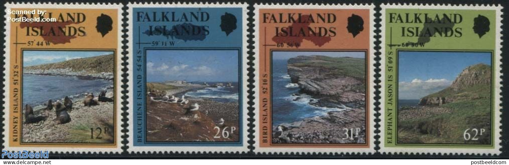 Falkland Islands 1990 Nature 4v, Mint NH, Nature - Various - Birds - National Parks - Sea Mammals - Maps - Naturaleza