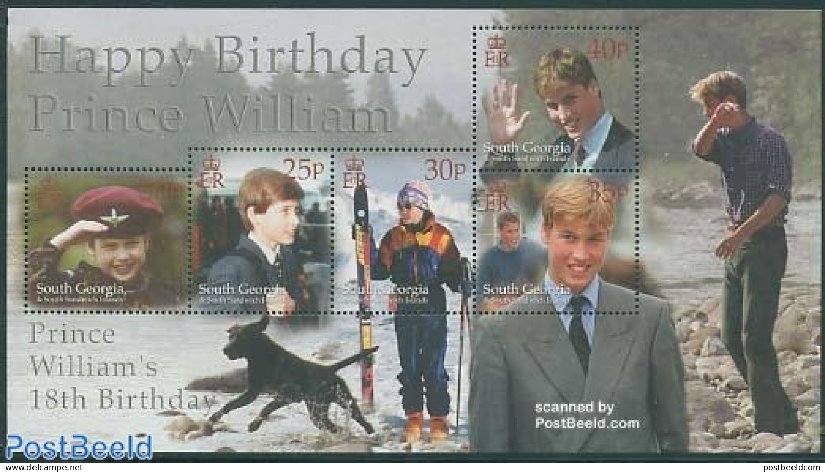 South Georgia / Falklands Dep. 2000 Prince William S/s, Mint NH, History - Nature - Kings & Queens (Royalty) - Dogs - Familles Royales