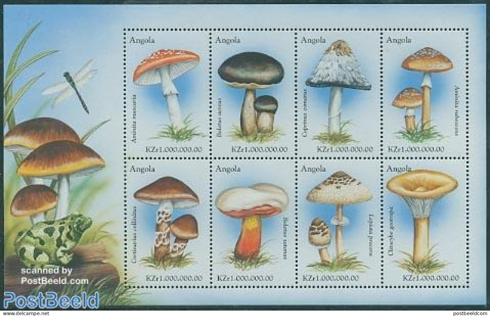 Angola 1999 Mushrooms 8v M/s, Amanita Muscaria, Mint NH, Nature - Mushrooms - Paddestoelen