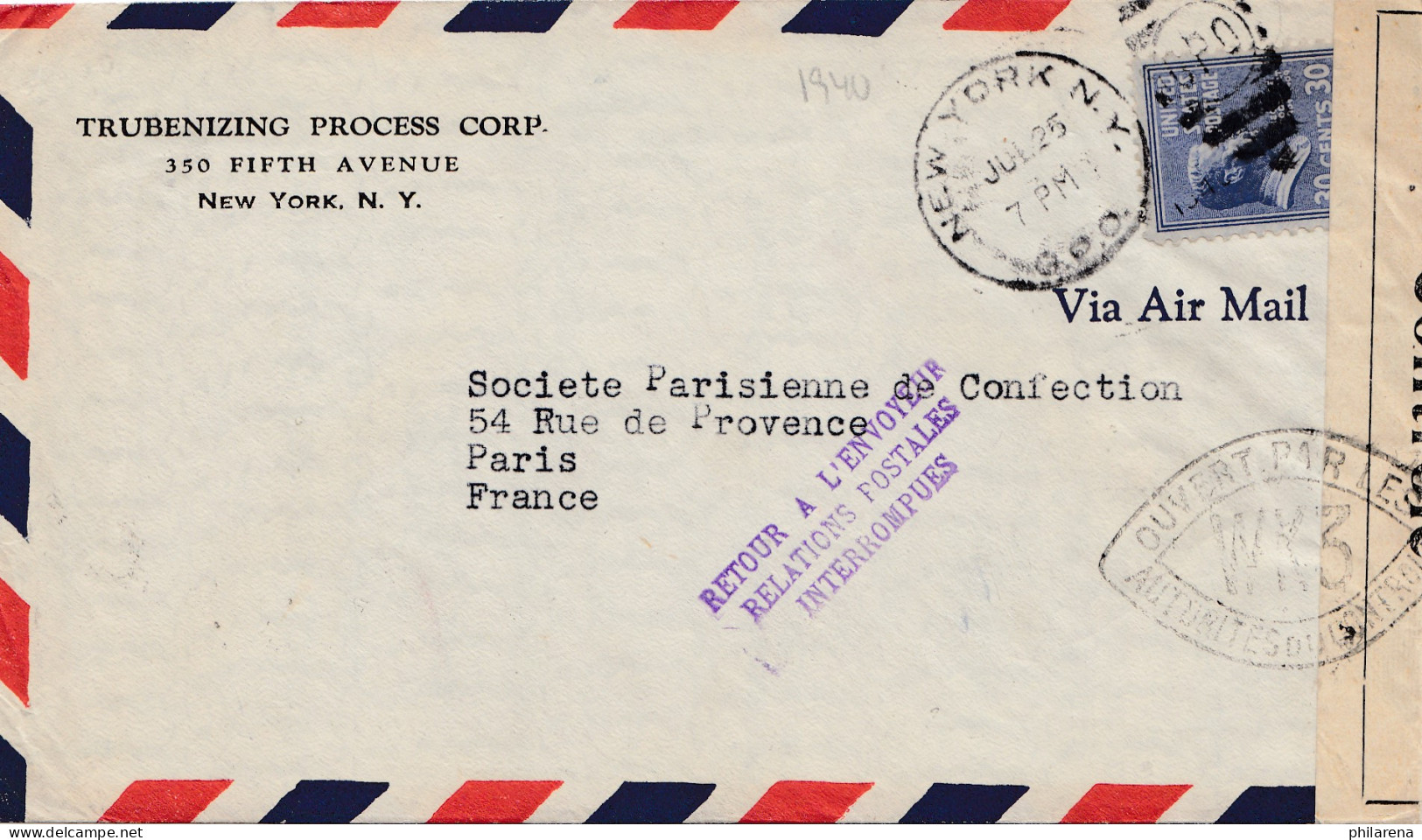 Zensur: USA Brief Nach Frankreich - Retour  - Altri & Non Classificati