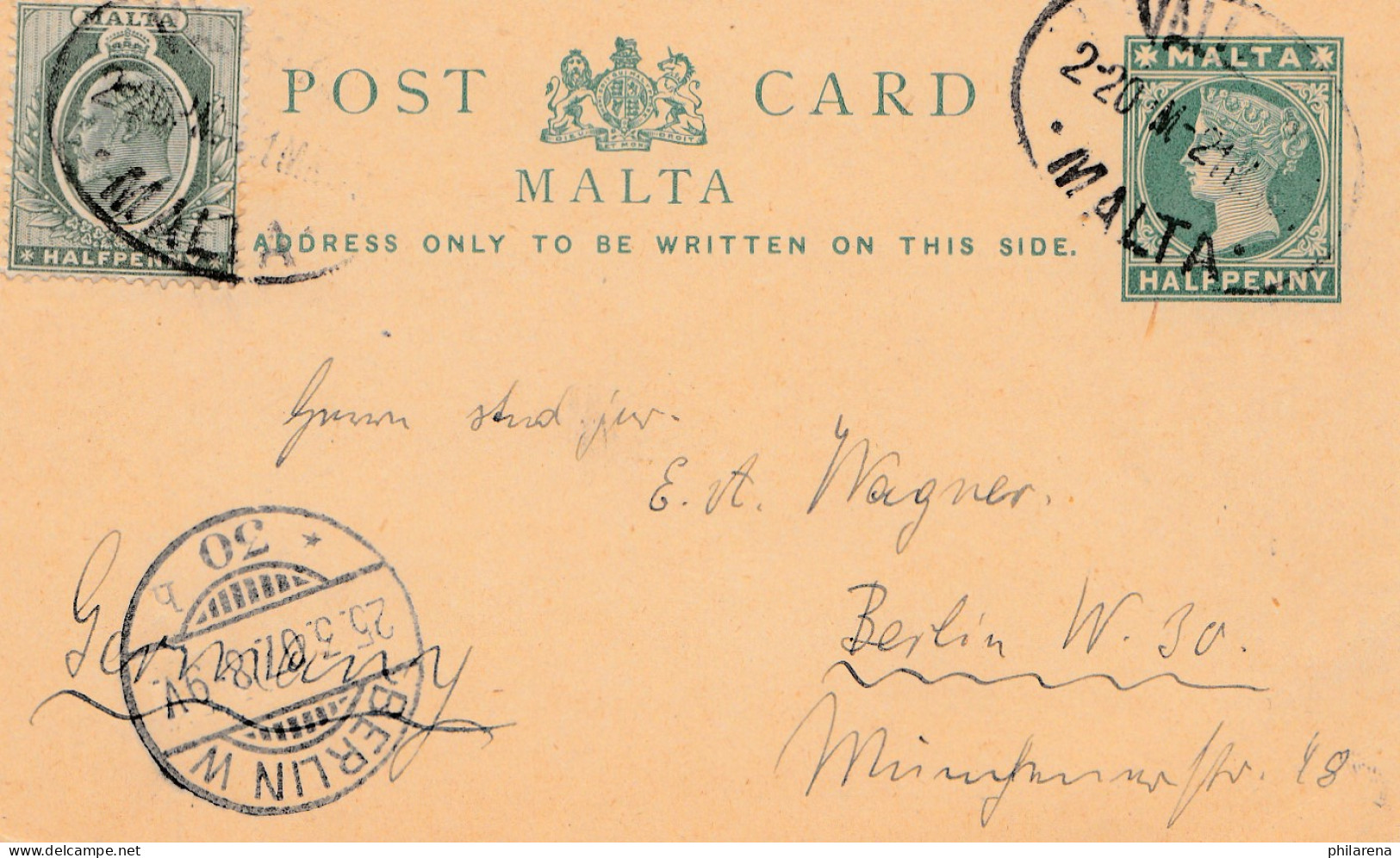 Malta: 1907: Ganzsache Nach Berlin - Malta