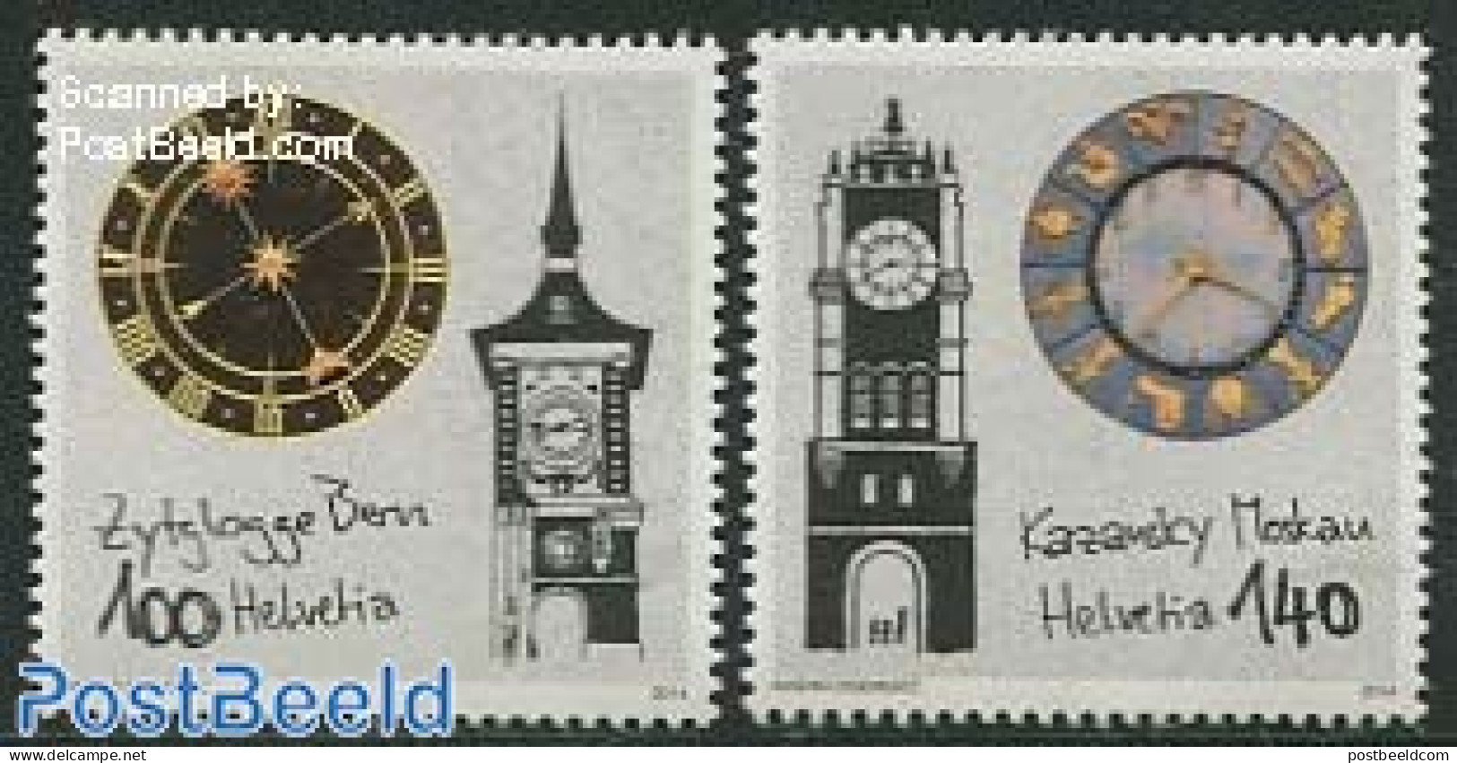 Switzerland 2014 Clocks, Joint Issue Russia 2v, Mint NH, Various - Joint Issues - Art - Clocks - Ongebruikt