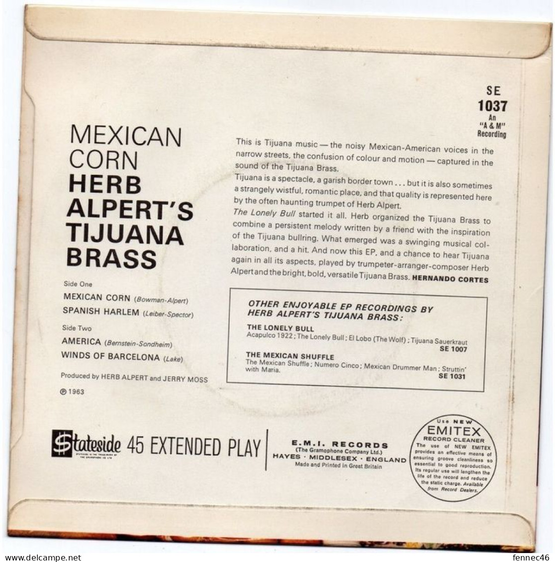 * Vinyle  45T (EP 4 Titres) - Herb Alpert & The Tijuana Brass - Mexican Corn - Other - Spanish Music