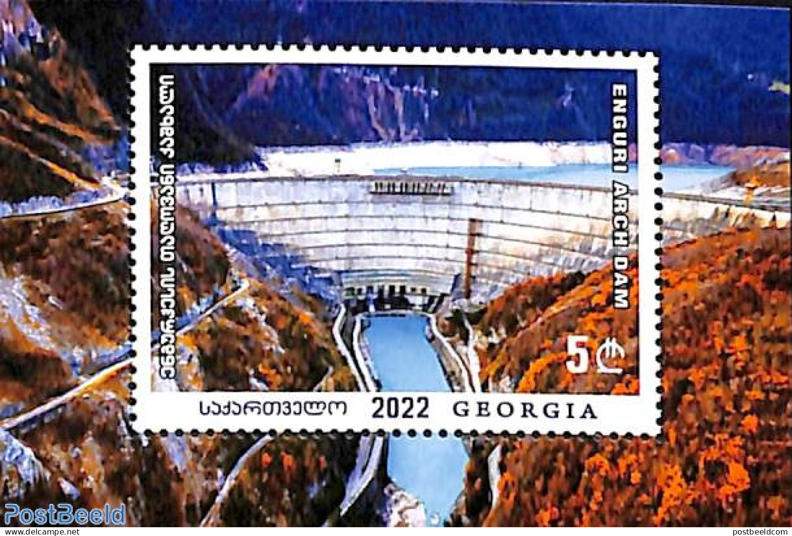 Georgia 2022 Enguri Arch Dam S/s, Mint NH, Nature - Water, Dams & Falls - Georgien