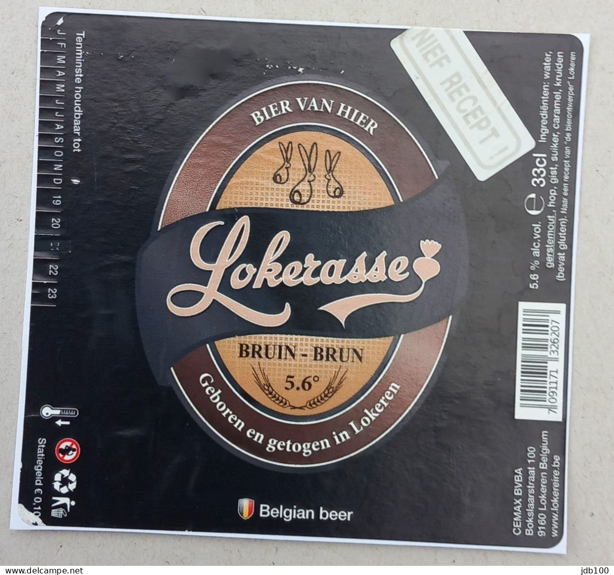 Bier Etiket (3c1c), étiquette De Bière, Beer Label, Lokereire Bruin Brouwerij De Hazen - Birra