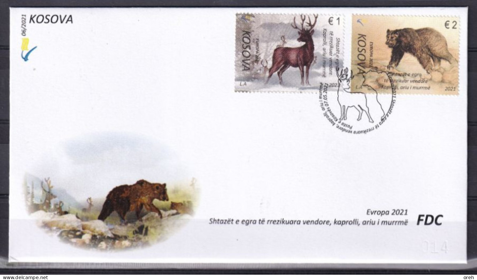 KOSOVO 2021,EUROPA CEPT,ENDANGERED WILDLIFE,FAUNA,BEAR,FDC - Kosovo