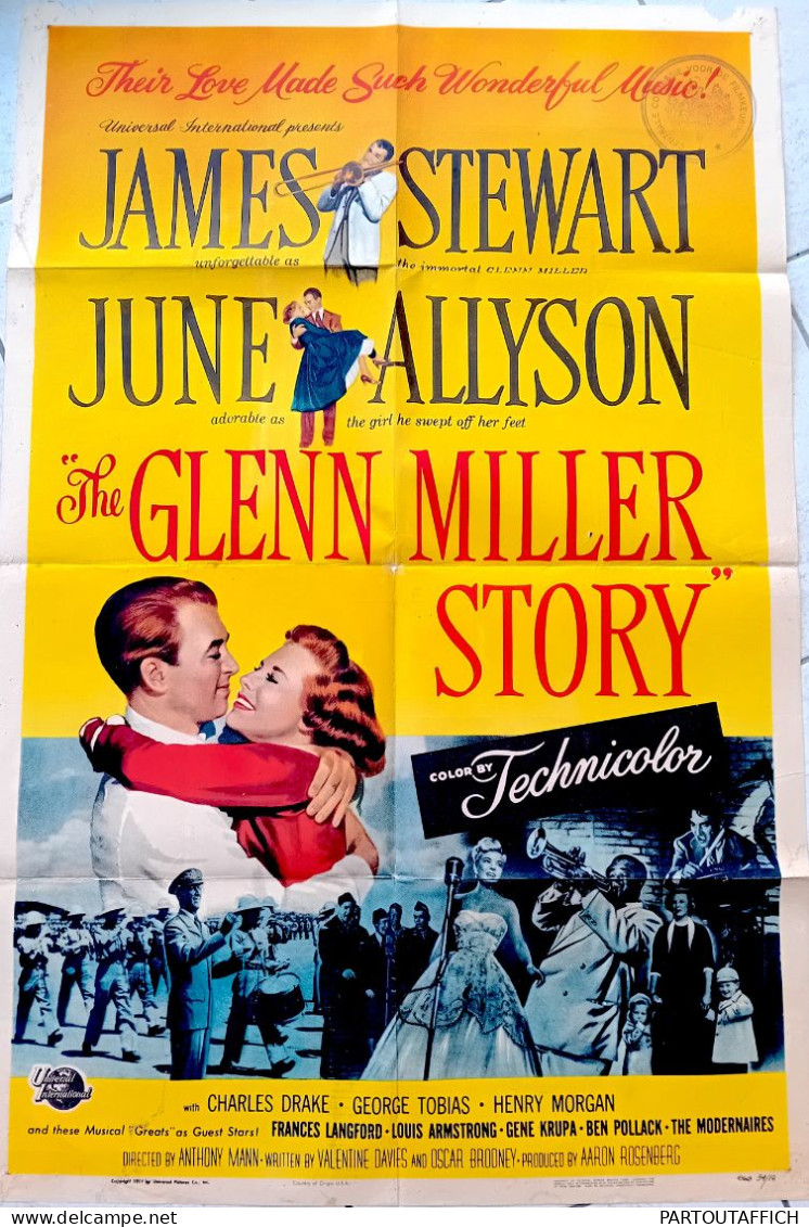 Affiche Orig Ciné ROMANCE INACHEVÉE (GLENN MILLER STORY) James Stewart An.MANN 1954 Orig US 1sh Louis ARMSTRONG 69x104cm - Affiches & Posters