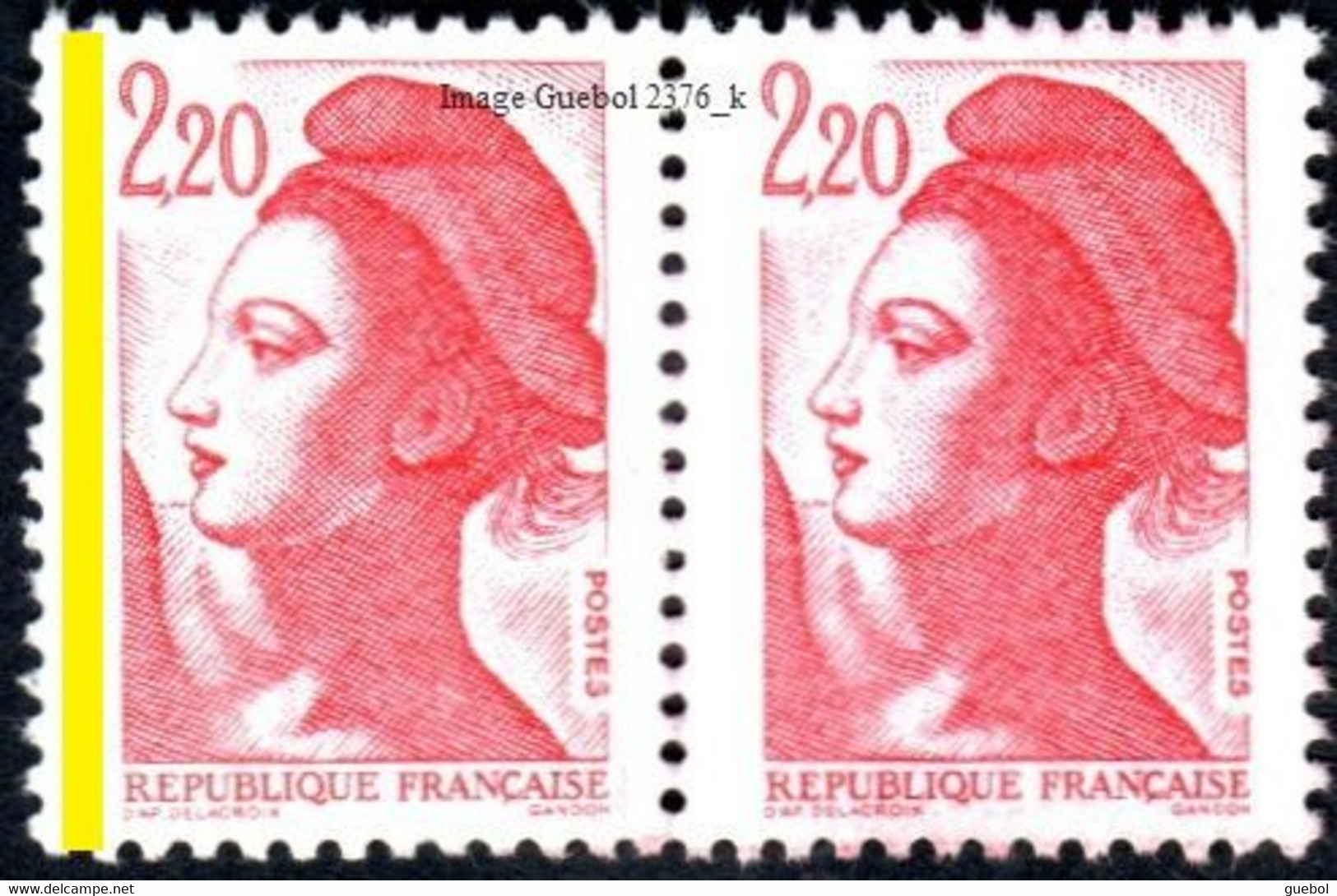 France Liberté De Gandon N° 2376 K ** -> Paire, Une Bande à Gauche Attenant à Sans Phosphore - 1982-1990 Libertà Di Gandon