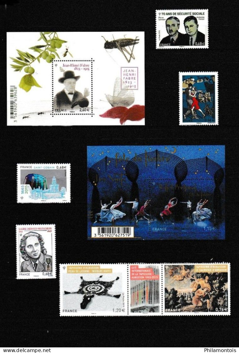 FRANCE - Année 2015 - Lot de timbres et feuillets - Neufs N** - Très beaux - Vendu sous valeur faciale.