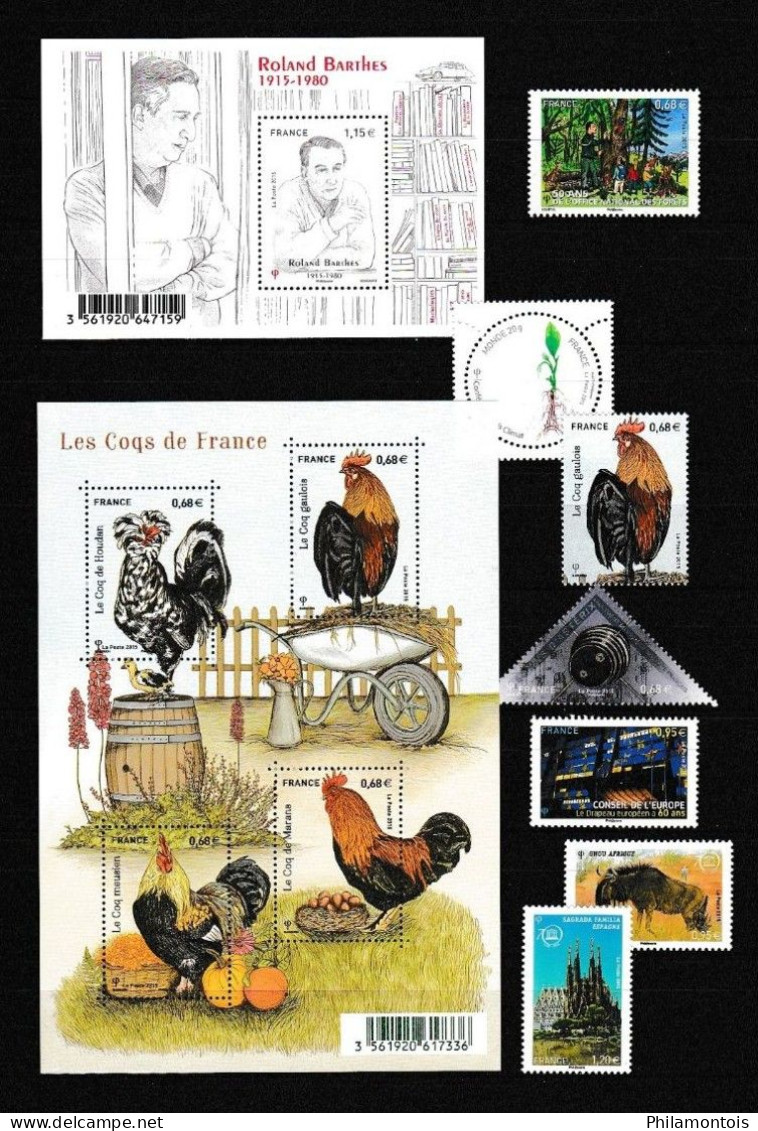 FRANCE - Année 2015 - Lot de timbres et feuillets - Neufs N** - Très beaux - Vendu sous valeur faciale.