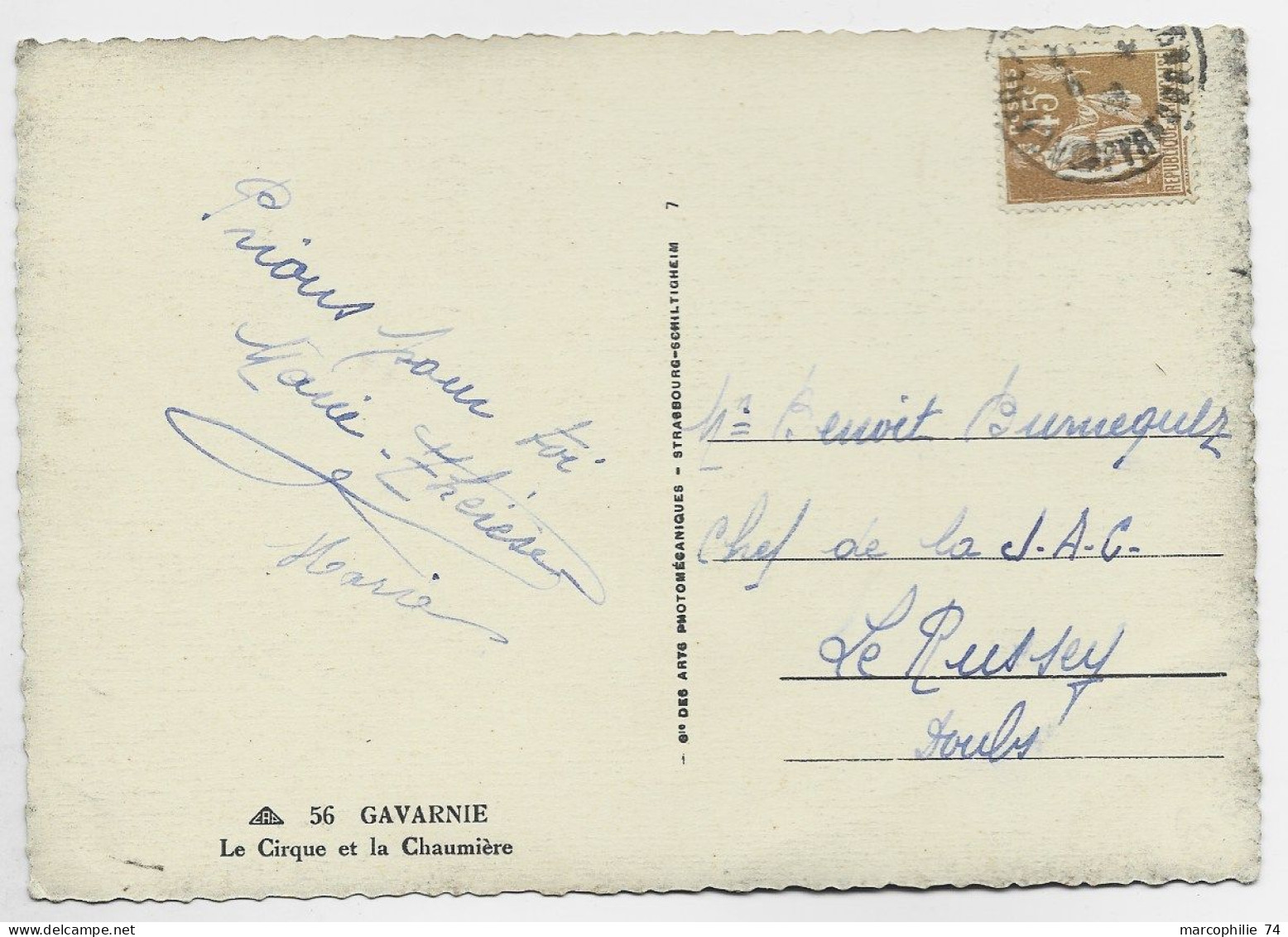 FRANCE PAIX 45C SEUL CARTE 5 MOTS CAUTERETS 1938 PAS AU TARIF - 1932-39 Paix