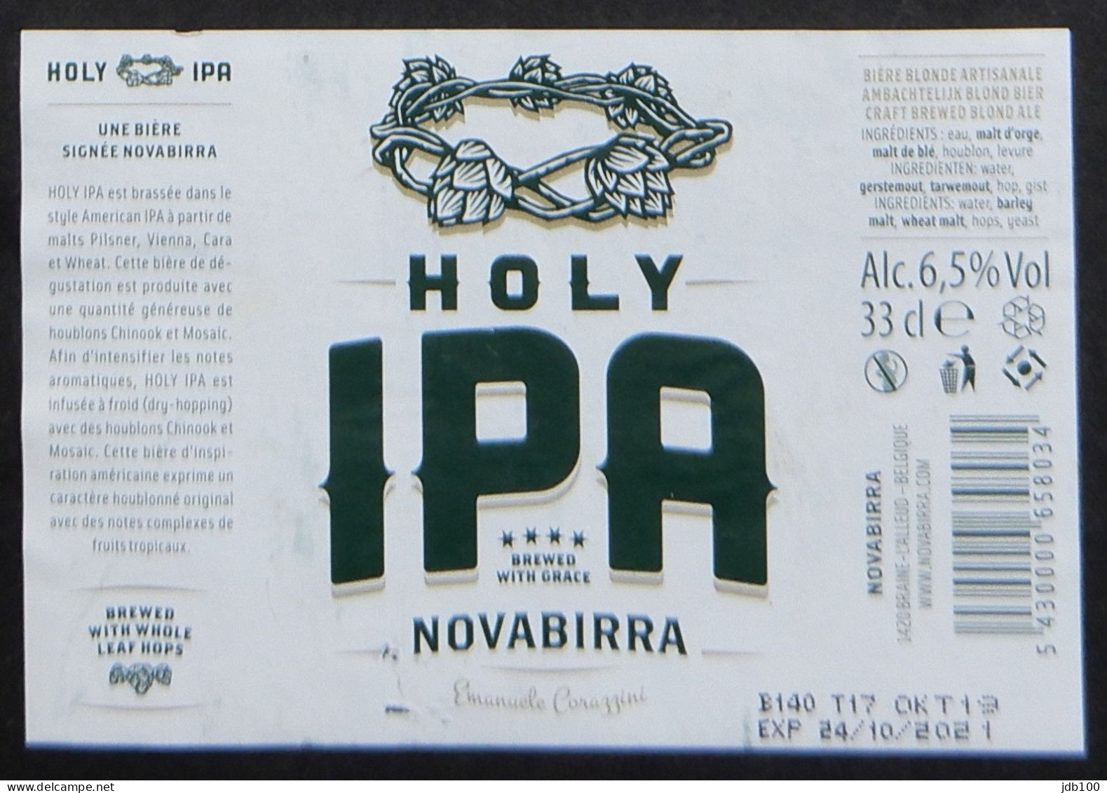 Bier Etiket (3p7), étiquette De Bière, Beer Label, Holy IPA Brouwerij Novabirra - Birra