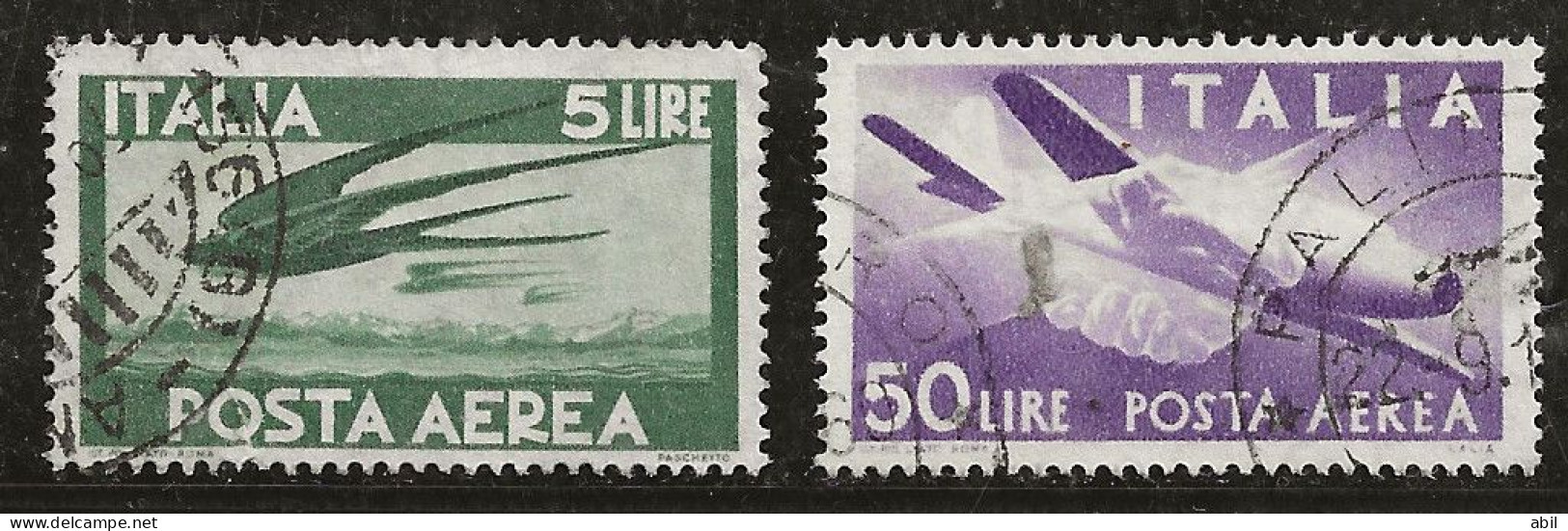 Italie 1945-1947 N°Y.T. ; PA 116 Et 121 Obl. - Poste Aérienne
