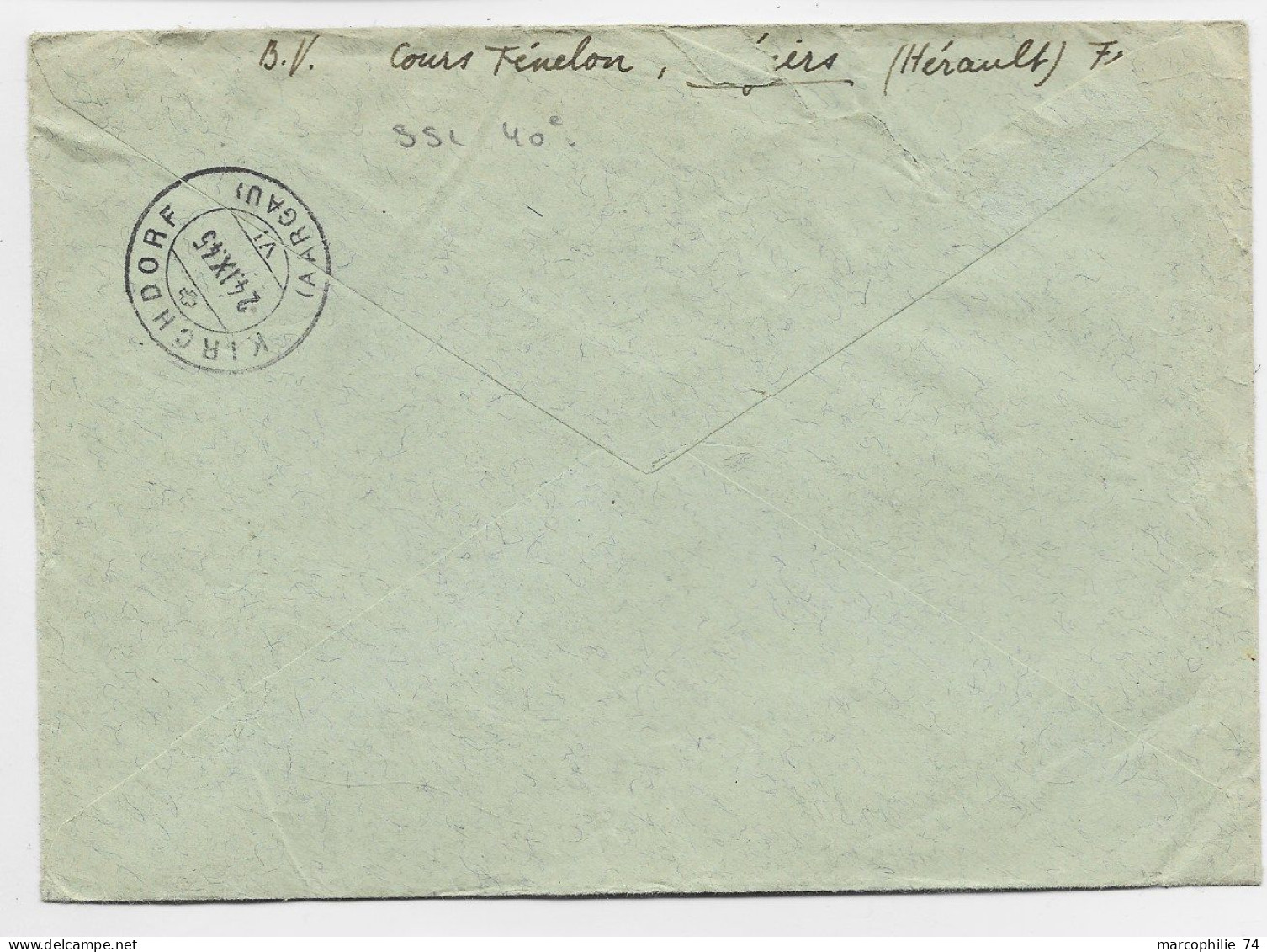 FRANCE GANDON 4FR BLEU  N° 717 SEUL LETTRE BEZIERS 16.IX.1945 POUR SUISSE AU TARIF - 1945-54 Marianne De Gandon