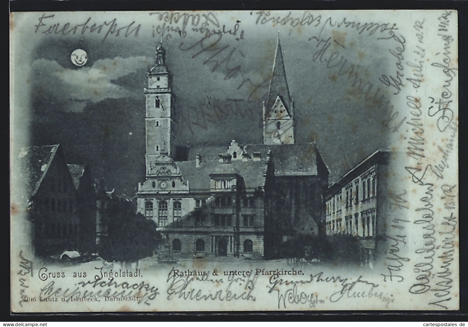 Mondschein-AK Ingolstadt, Rathaus Und Untere Pfarrkirche  - Ingolstadt