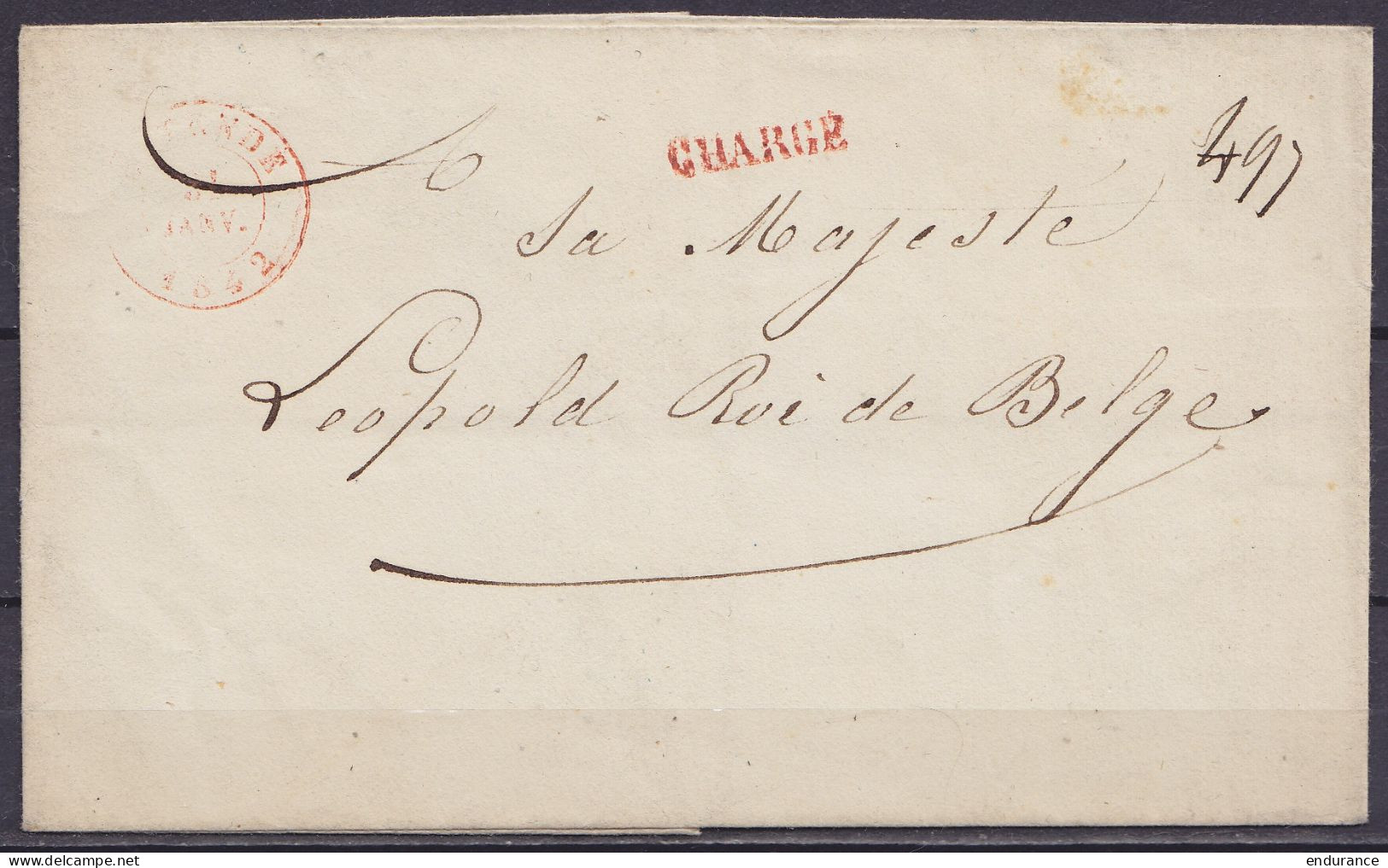 LSC (sans Contenu) Chargée Càd OSTENDE /31 JANV 1842 Adressée Au Roi Léopold Premier Roi Des Belges à BRUXELLES - Rare P - 1830-1849 (Belgique Indépendante)