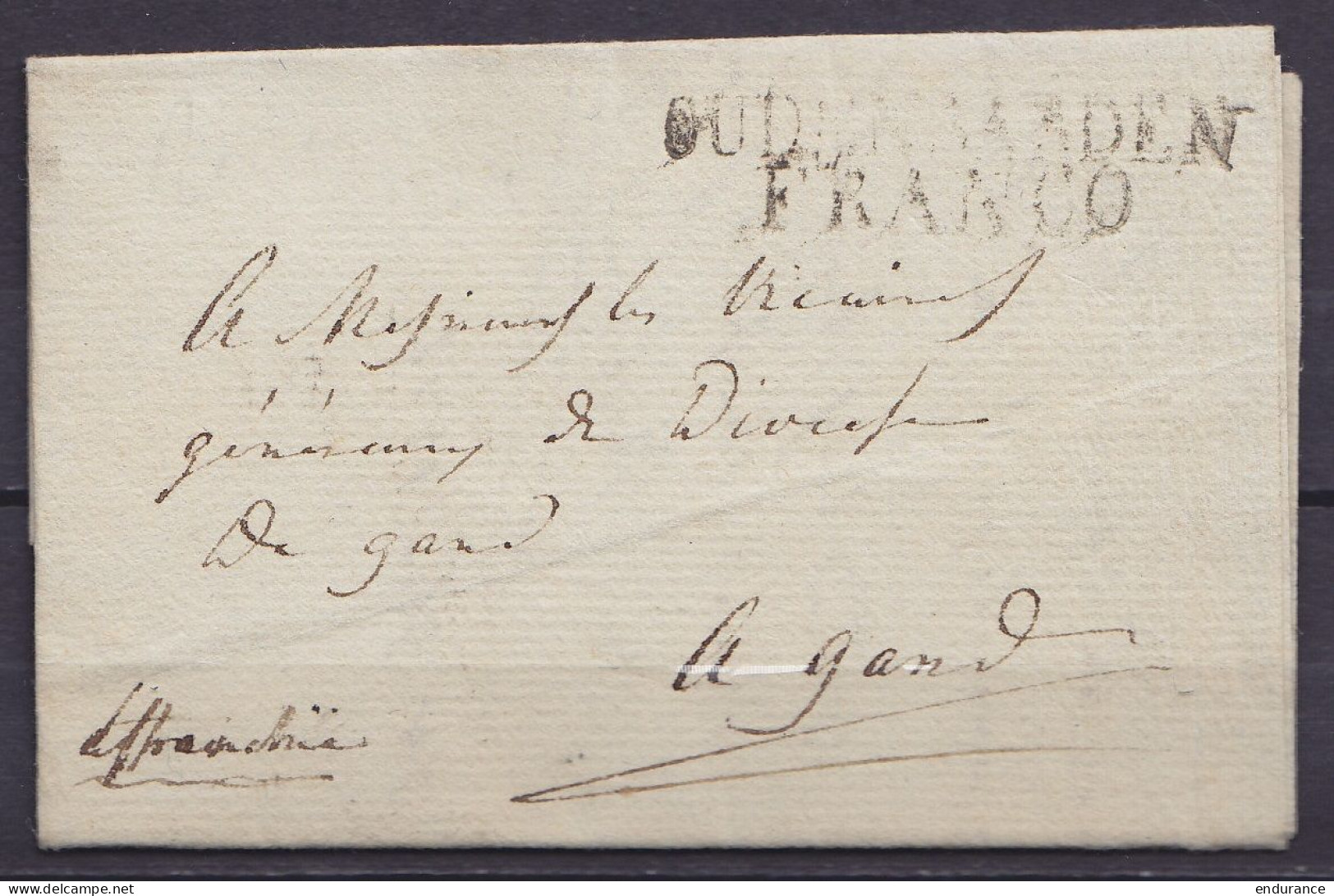 Partie De L. Datée 28 Septembre 1824 De MOEREGHEM (Moregem) Pour GAND - Griffe "OUDENAARDEN / FRANCO" - Man. "franchise" - 1815-1830 (Dutch Period)