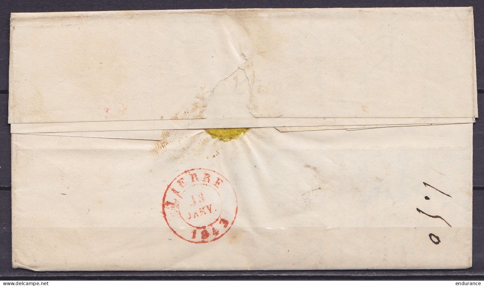 L. Datée 10 Janvier 1843 De LOOZ Càd T18 LOOZ /10 I Pour LIERRE - Man. "très Pressée" - Port "4" (au Dos: Càd Arrivée LI - 1830-1849 (Belgique Indépendante)