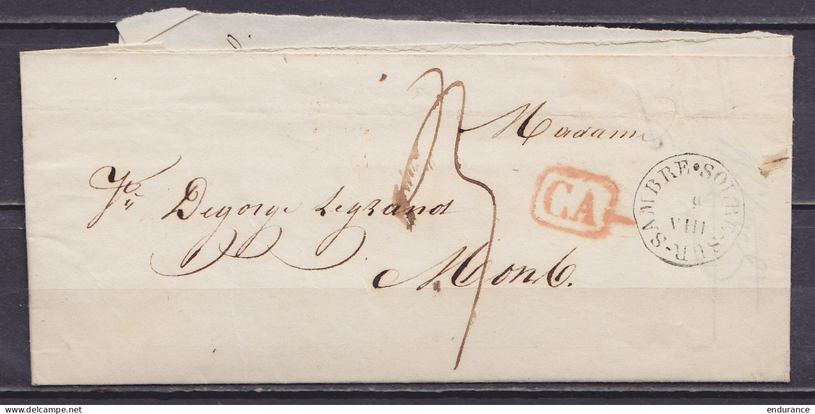 L. Datée 8 Août 1840 De Solre Càd T18 SOLRE-SUR-SAMBRE /8/VIII Pour MONS - [CA] - Port "3" (au Dos: Càd Arrivée MONS) - 1830-1849 (Belgio Indipendente)