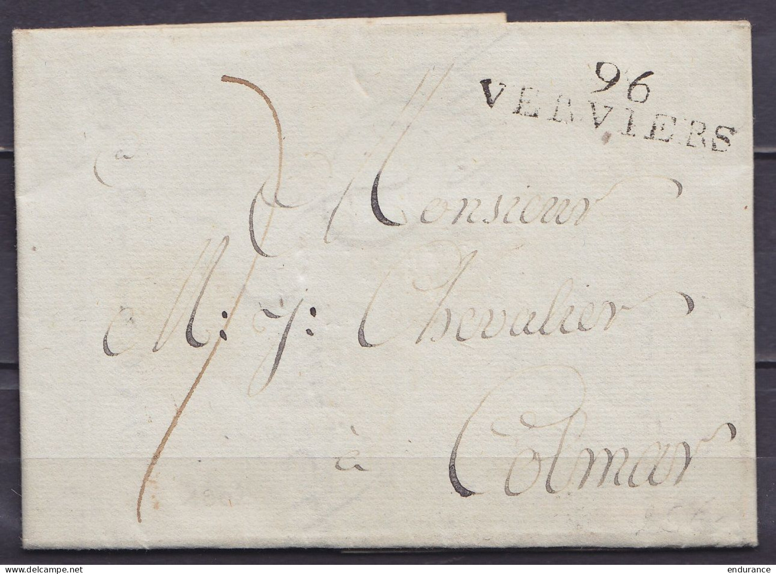 L. Datée 7 Mai 1802 De VERVIERS Pour COLMAR - Griffe "96/ VERVIERS" - 1794-1814 (French Period)