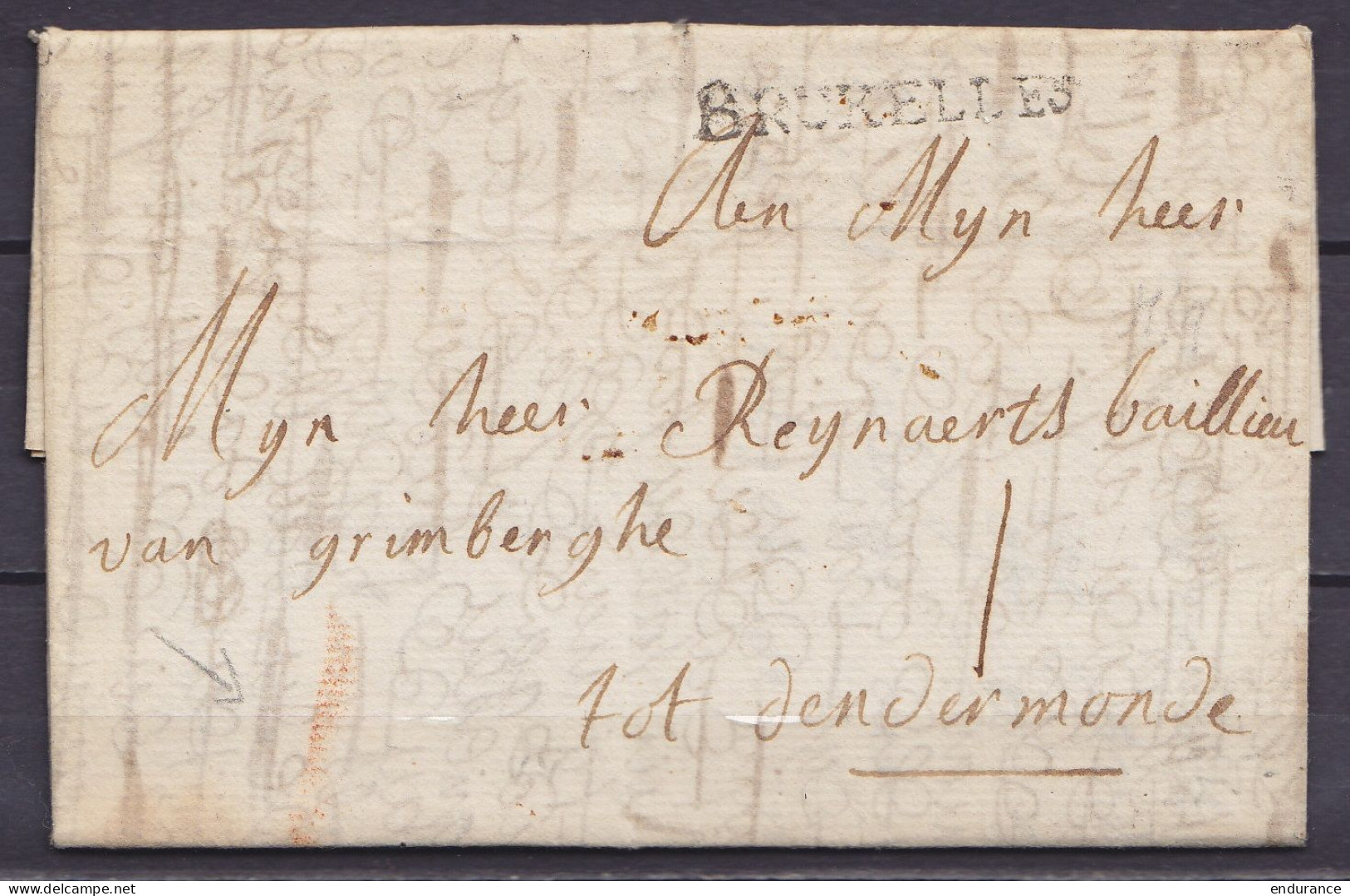 L. Datée 4 Juillet 1762 De BRUSSEL Pour DENDERMONDE - Griffe "BRUXELLES" - Port "I" à La Craie Rouge - 1714-1794 (Paises Bajos Austriacos)