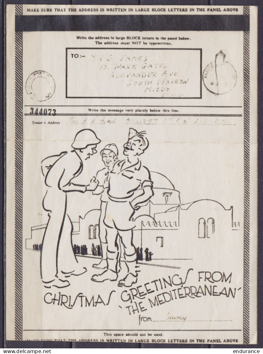 USA - V-Mail (courrier Par Micro-film) Pour SOUTH ARROW Grande-Bretagne - Dessin "Christmas Greetings From 'The Mediterr - Cartas & Documentos