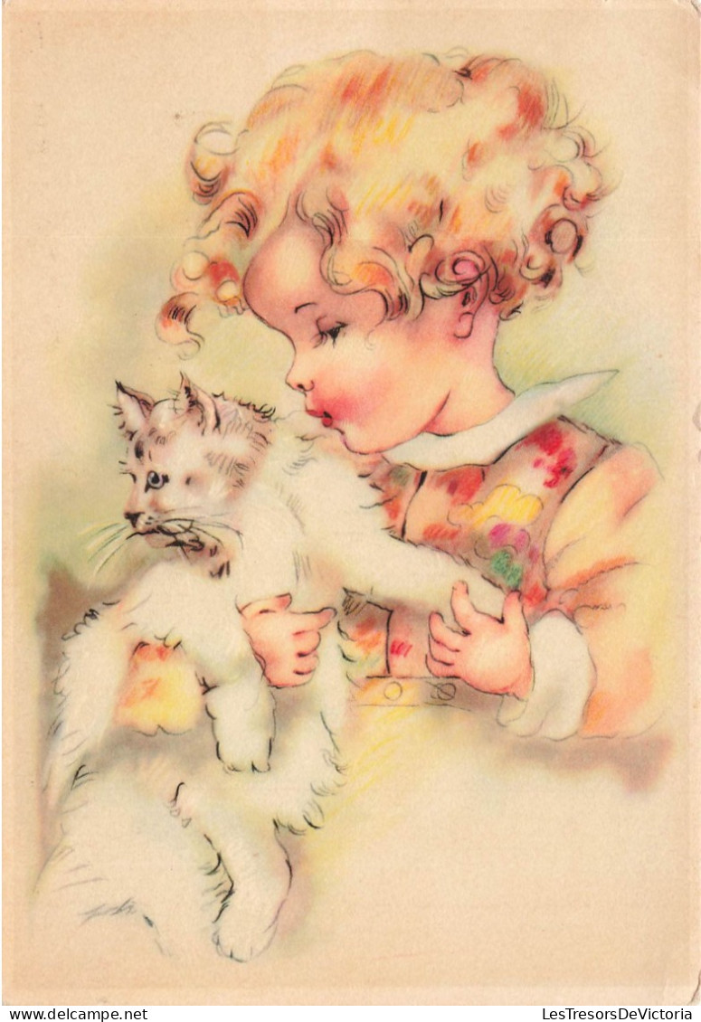 ENFANTS - Dessins D'enfants - Petite Fille Et Son Chat - Carte Postale - Children's Drawings