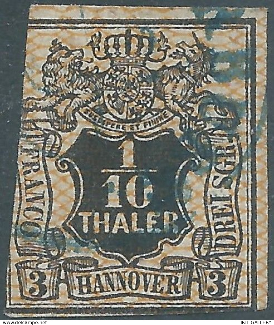 Germany-Deutschland,Ancient States,Hannover,1855-1857 Stamp With Coloured Grill,1/10Th(Large Orange Grill)Used,Value:€80 - Hanover