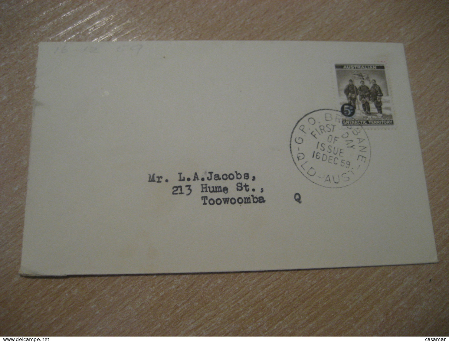 G.P.O. BRISBANE 1959 To Toowoomba FDC Cancel Cover AAT AUSTRALIAN ANTARCTIC TERRITORY A.A.T. Antarctique - Cartas & Documentos