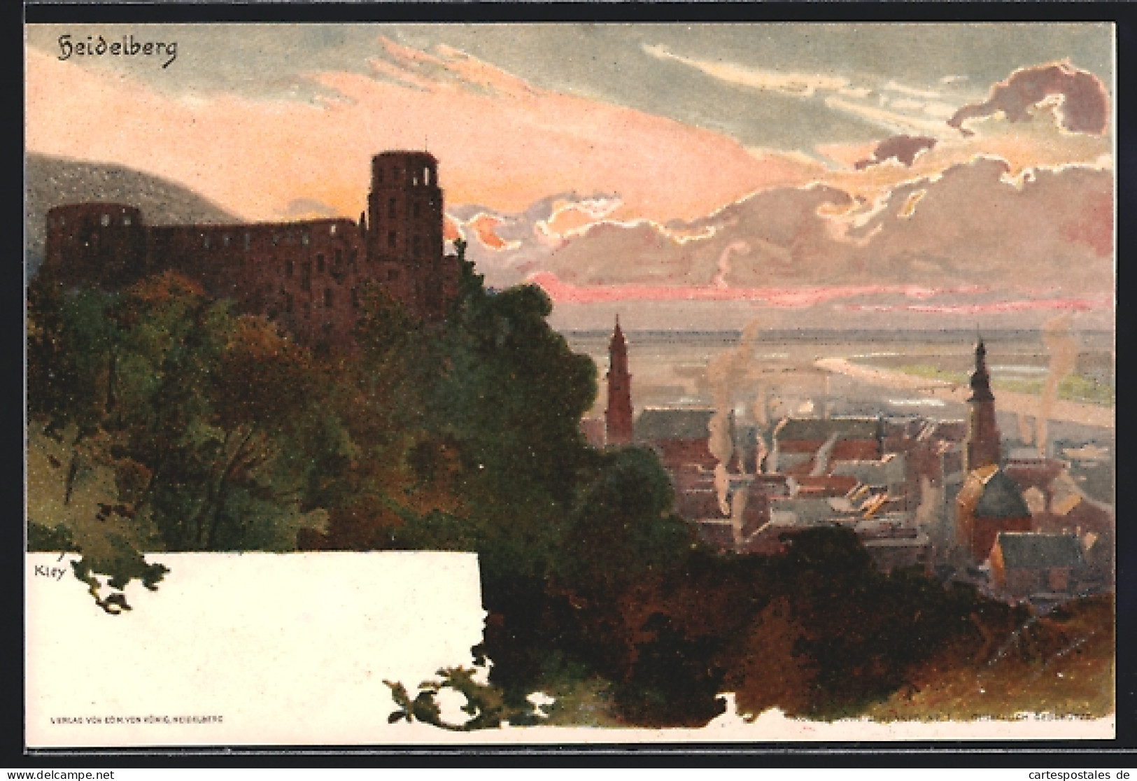Künstler-AK Heinrich Kley: Heidelberg, Ansicht In Der Dämmerung  - Kley