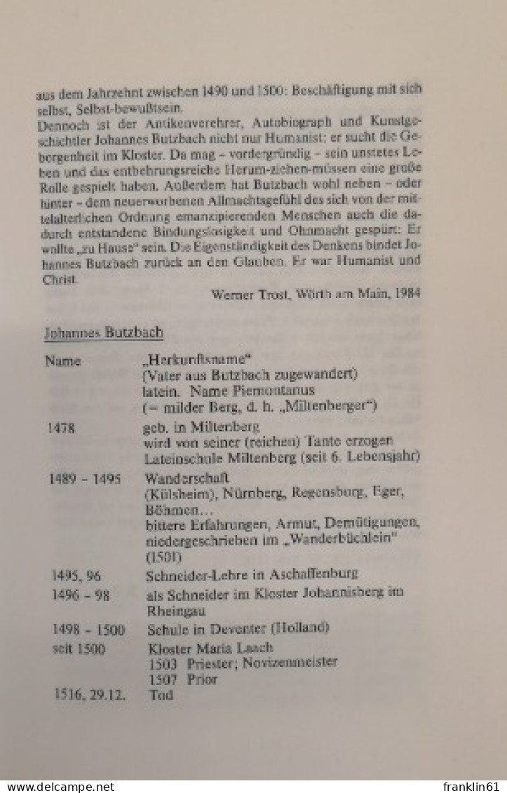 Des Johannes Butzbach Wanderbüchlein. - Other & Unclassified