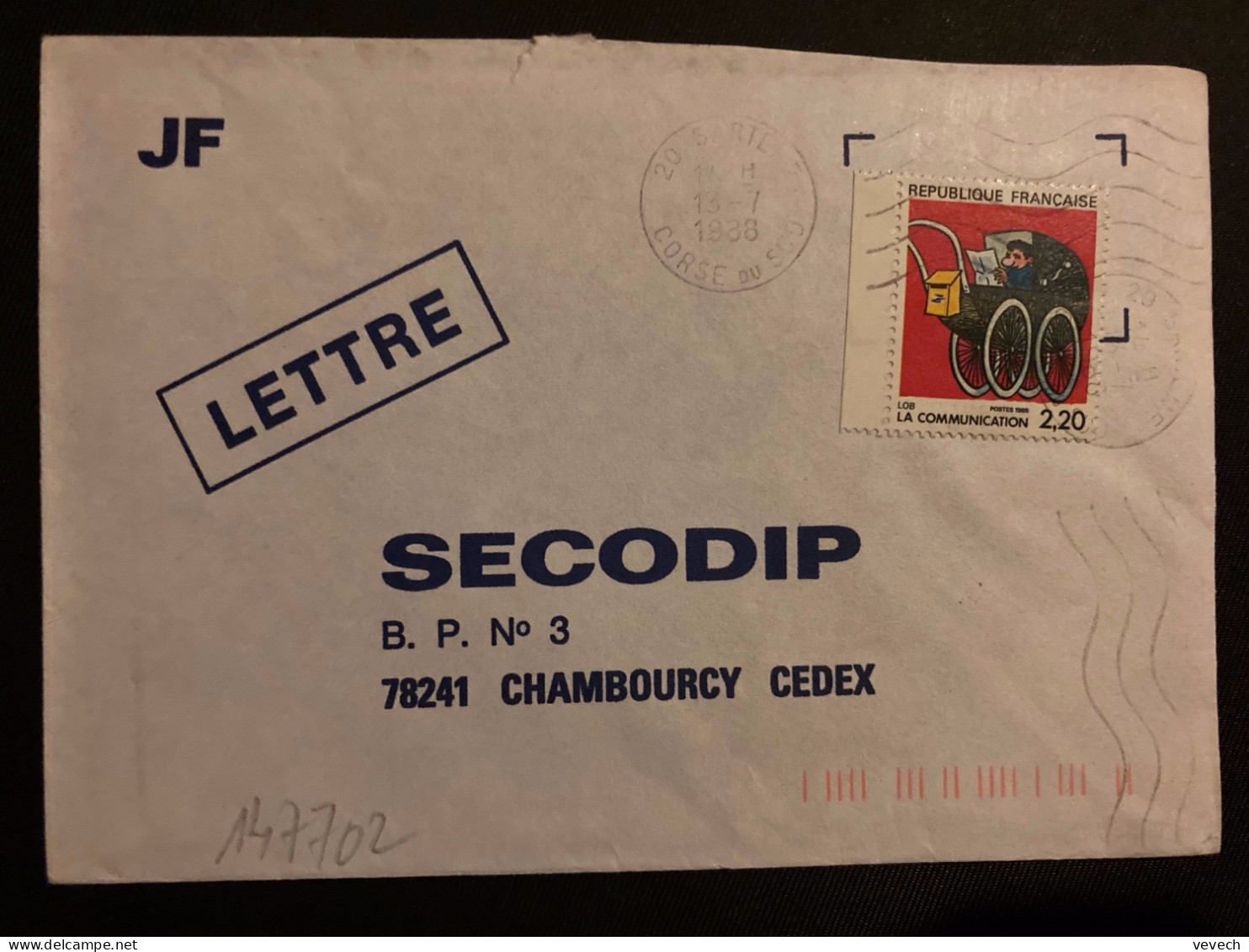 LETTRE TP YT 2513 LA COMMUNICATION LOB 2,20 OBL.MEC.13-7 1988 20 SARTENE CORSE DU SUD - Covers & Documents