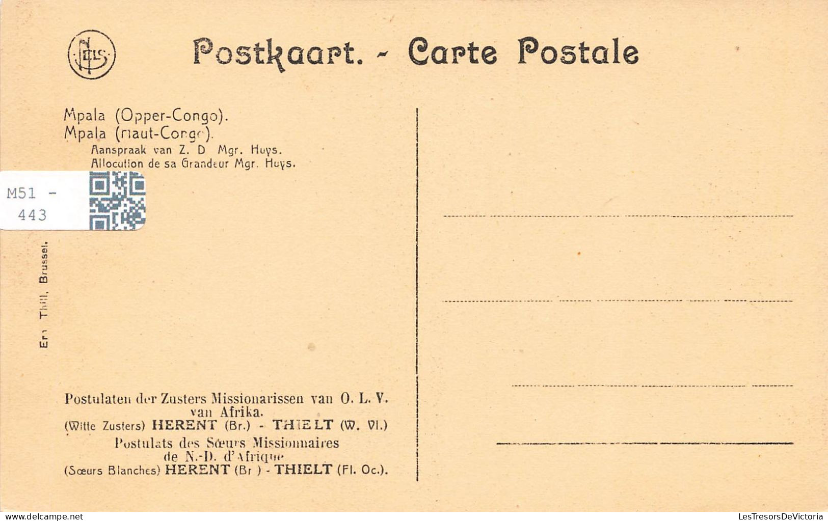CONGO BELGE - Mpala - Allocution De Sa Grandeur Mgr. Huys - Animé - Carte Postale Ancienne - Belgisch-Kongo