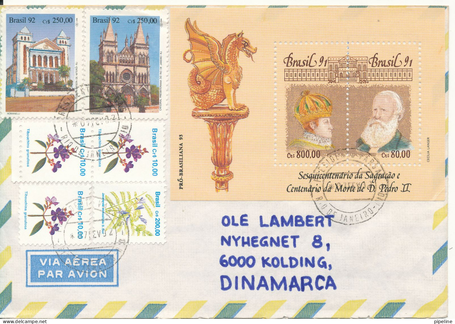 Brazil Air Mail Cover Sent To Denmark 17-2-1992 Topic Stamps And A Souvenir Sheet - Luftpost