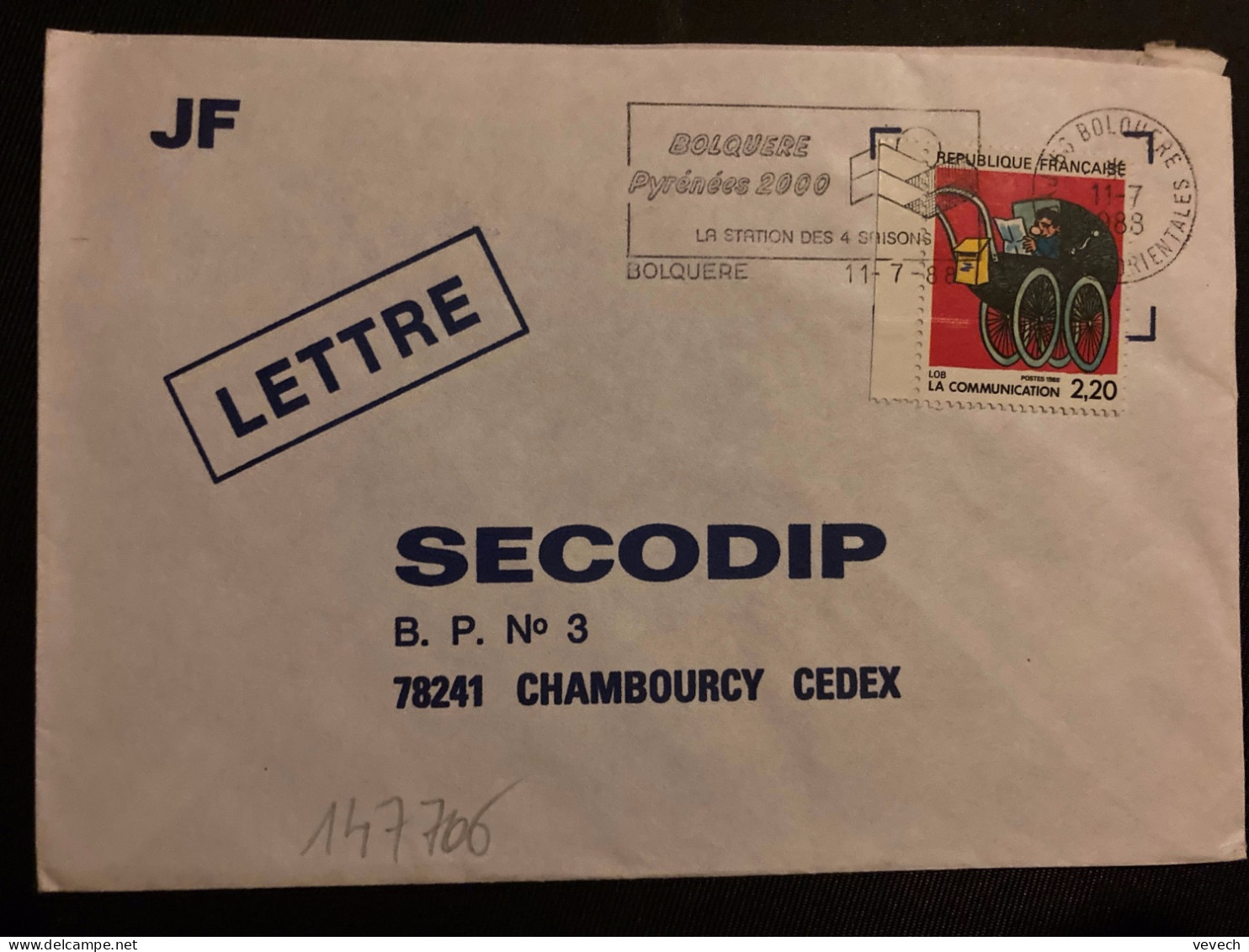 LETTRE TP YT 2513 LA COMMUNICATION LOB 2,20 OBL.MEC.11-7 1988 66 BOLQUERE PYRENEES ORIENTALES - Storia Postale