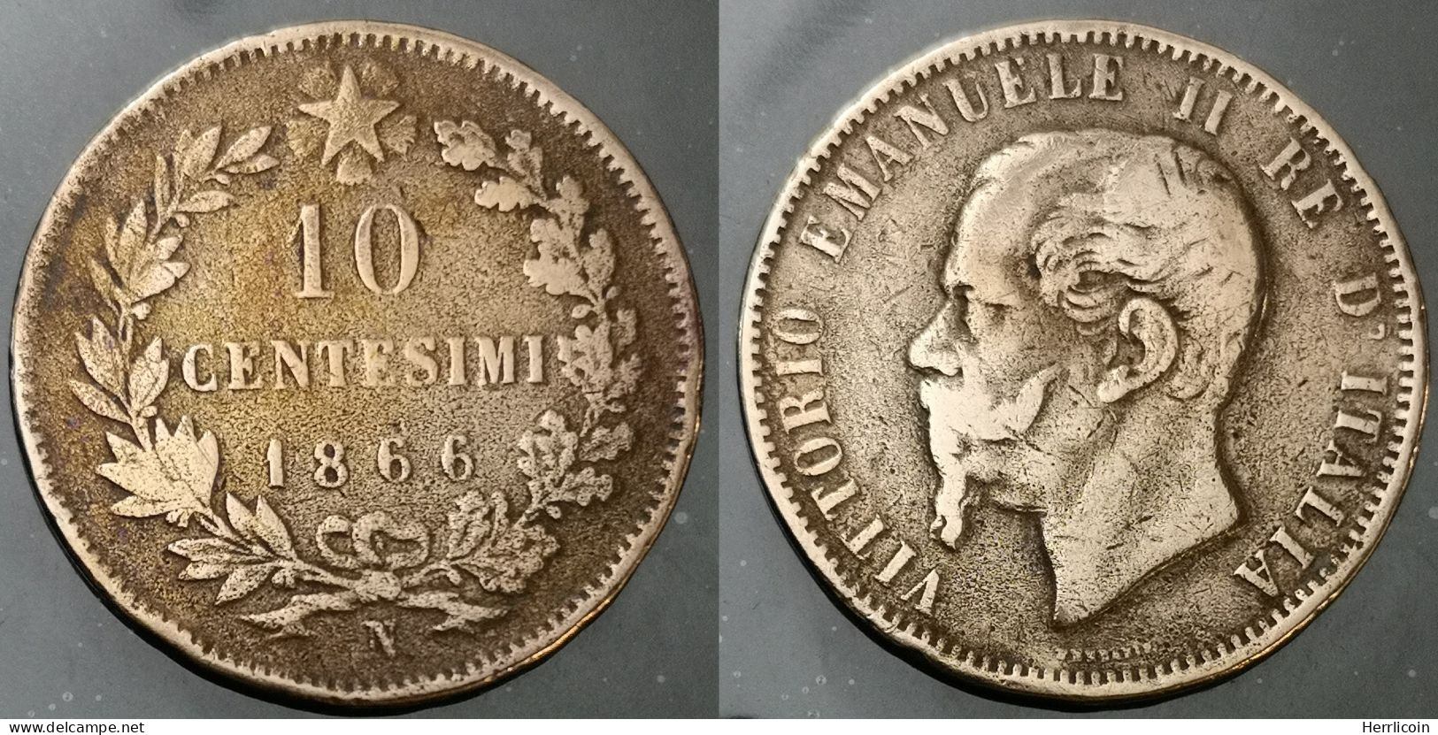 Monnaie Italie - 1866 N - 10 Centesimi Victor-Emmanuel II - 1861-1878 : Víctor Emmanuel II