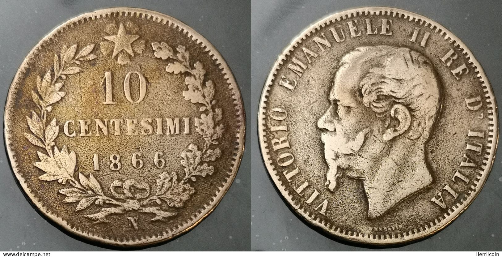 Monnaie Italie - 1866 N - 10 Centesimi Victor-Emmanuel II - 1861-1878 : Vittoro Emanuele II