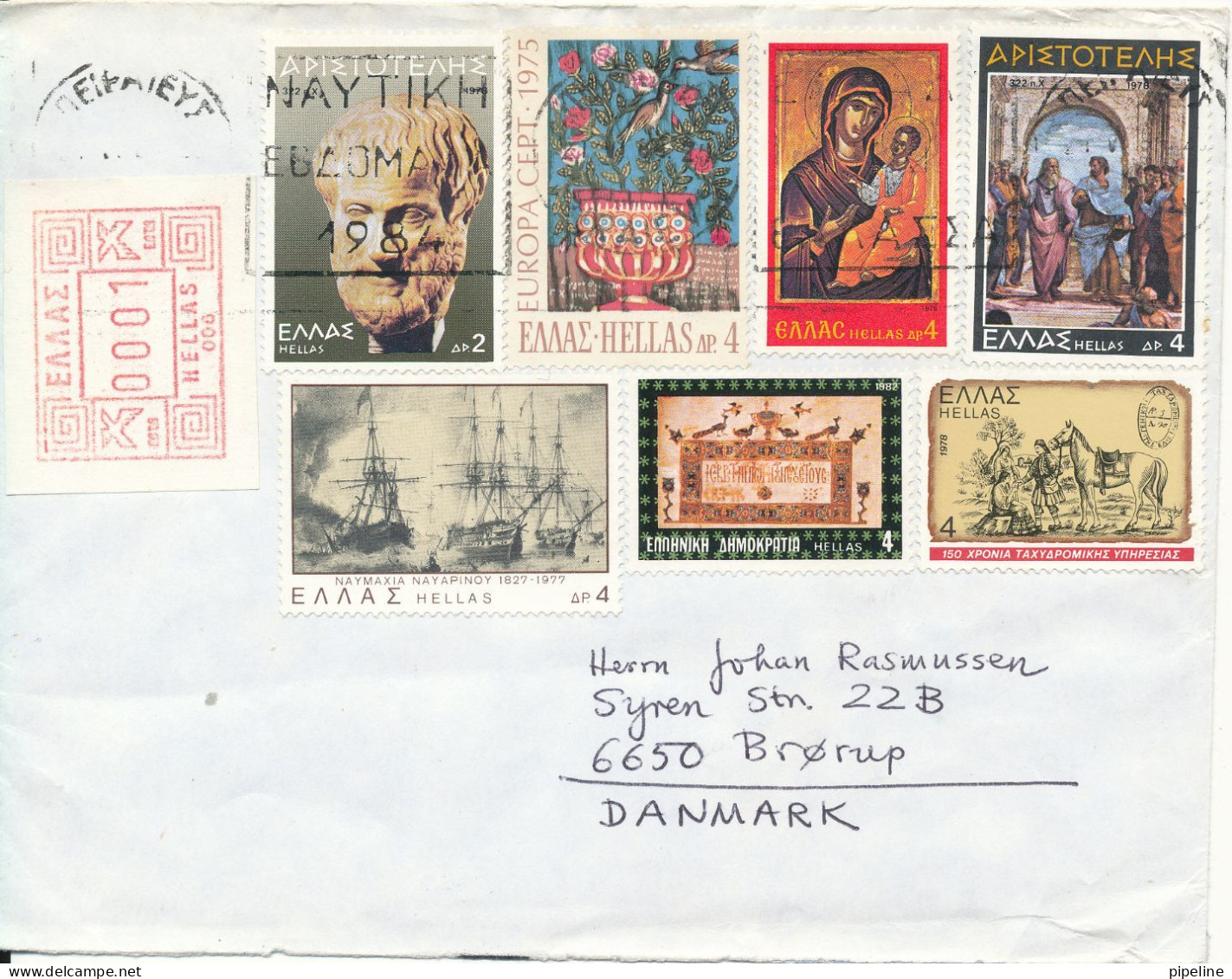 Greece Cover Sent To Denmark With A Lot Of Stamps - Covers & Documents