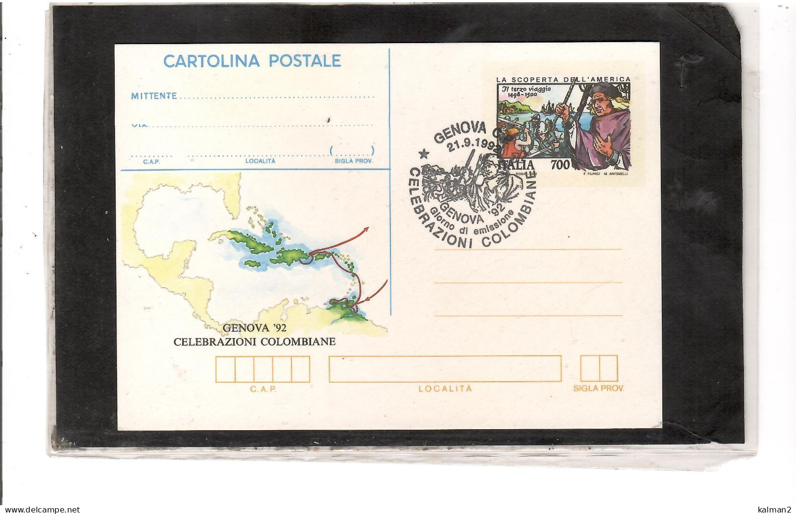 TEM20317  -  GENOVA 21.9.1992  /  CELEBRAZIONI COLOMBIANE - FDC  CARTOLINA POSTALE - Christophe Colomb