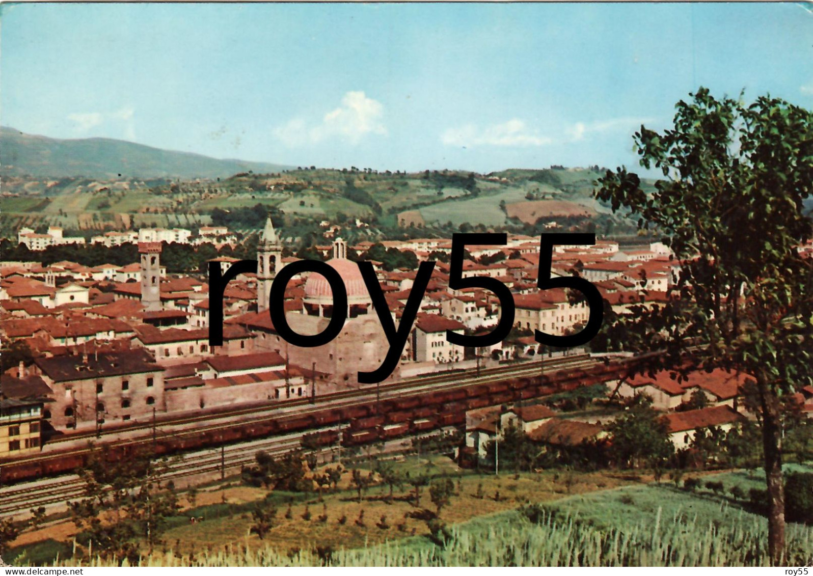 Toscana Arezzo S.giovanni Valdarno Panorama Stazione Ferroviaria Treno Anni 60 - Stations With Trains