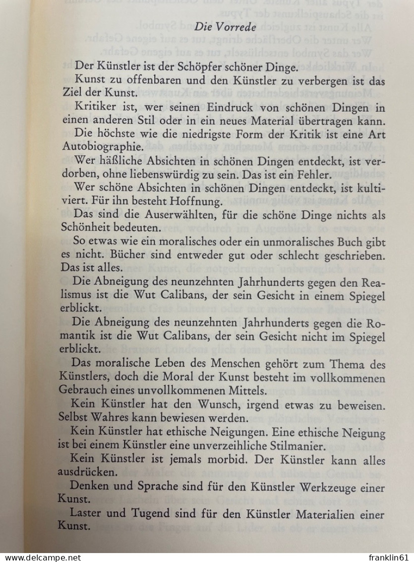 Das Bildnis Des Dorian Gray; Essays. Gedichte. [Vollständ. Texte]. - Lyrik & Essays