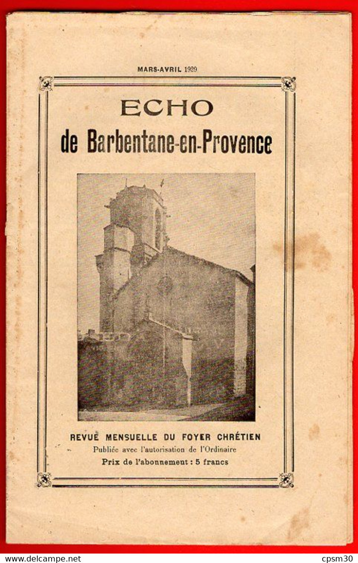 Livre PACA - Echo De Barbentane-en-Provence, Revue Mensuelle, 16 Pages 1929 - Provence - Alpes-du-Sud