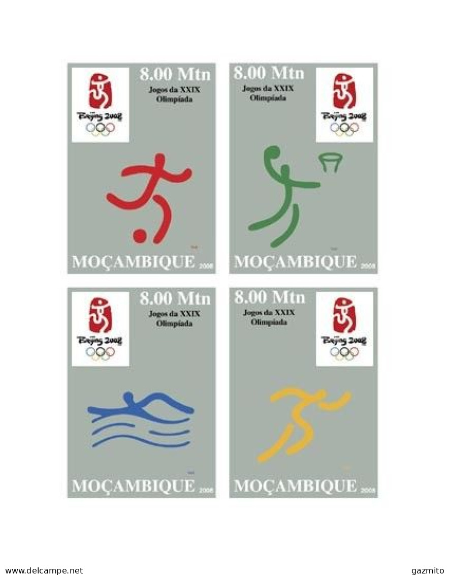 Mozambico 2008, Olympic Games In Benjing, Football, Basketball, Swimming, Athletic, 4val IMPERFORATED - Nuovi