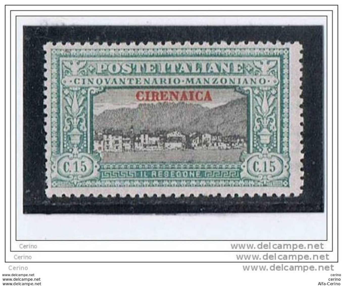 CIRENAICA:  1924  MANZONI  -  15 C. VERDE  E  NERO  T.L. -  SASS. 12 - Cirenaica