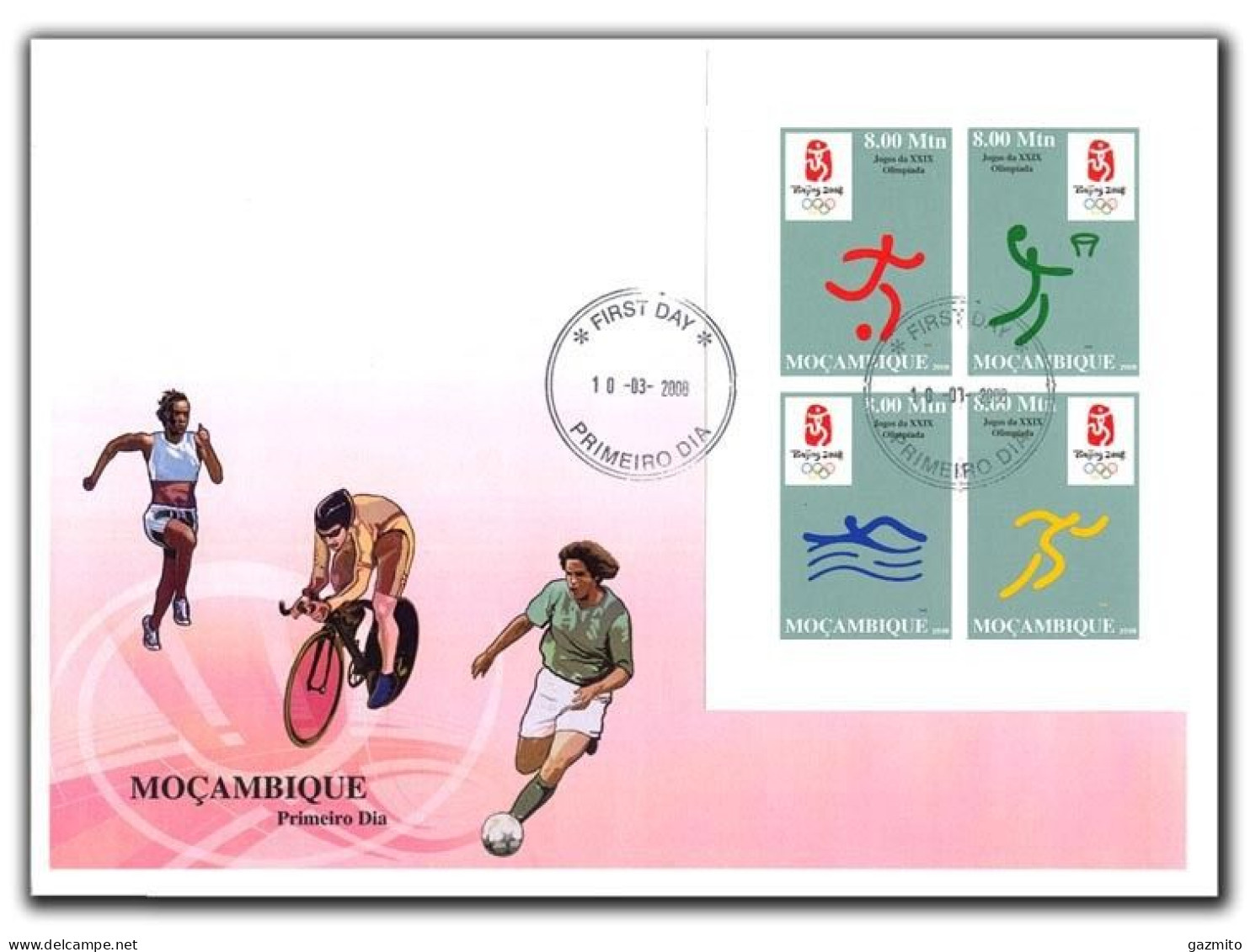 Mozambico 2008, Olympic Games In Beijing, Football, Basketball, Swimming, Athletic, 4val IMPERFORATED In FDC - Nuovi