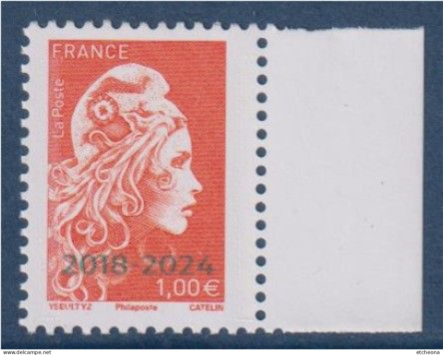 Marianne L'Engagée 1€ Orange Neuf Gommé Surchargé 2018/2024 Avec Bord De Feuille Type 5254A - 2018-2023 Marianne L'Engagée