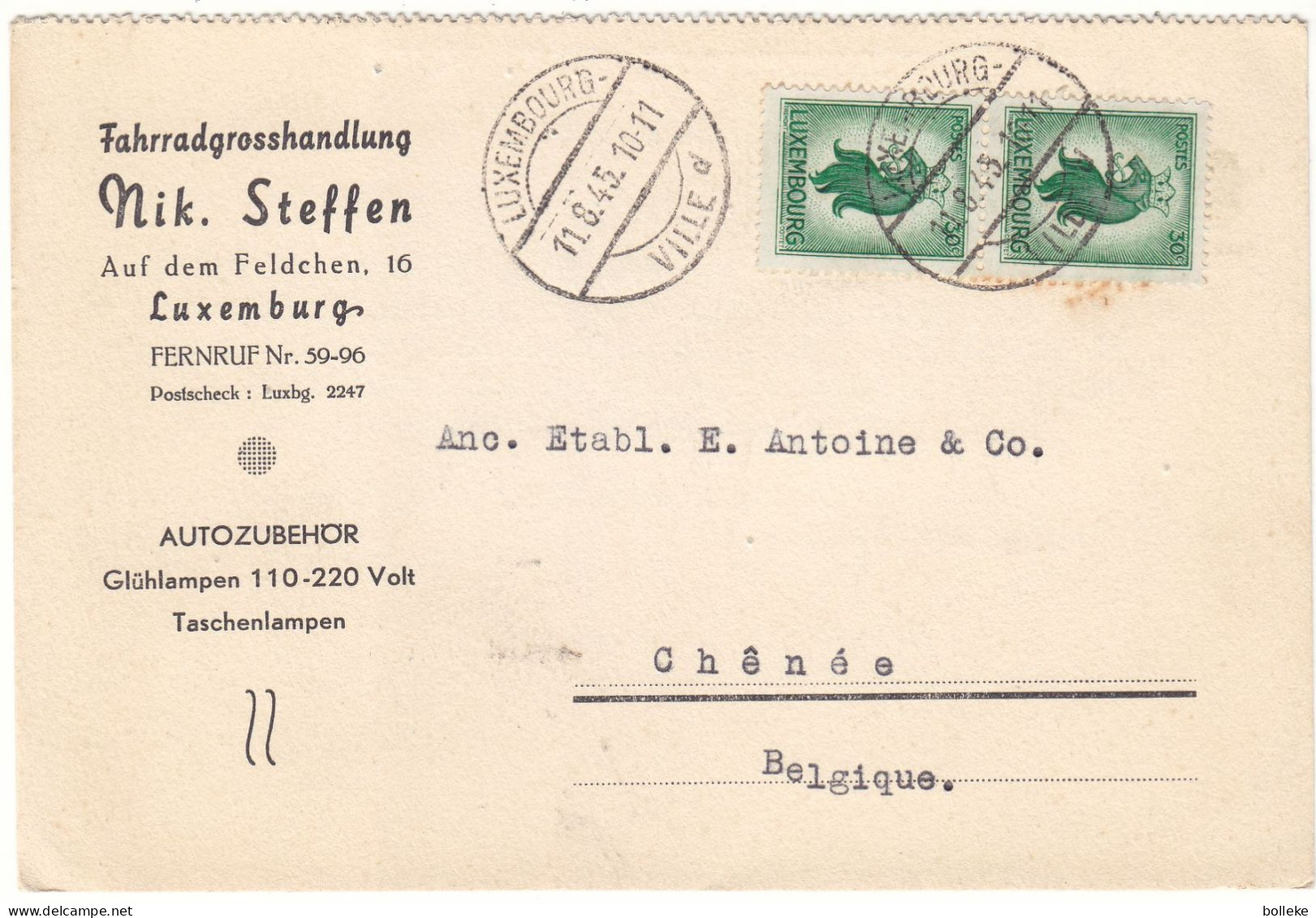 Luxembourg - Carte Postale De 1945 - Oblit Luxembourg - Exp Vers Chenée - - Storia Postale