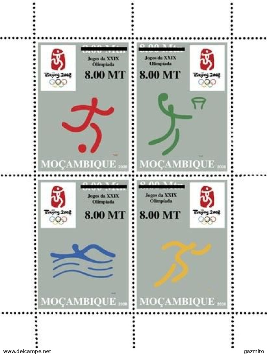 Mozambico 2008, Olympic Games In Beijing, Football, Basketball, Swimming, Athletic, Overprinted, 4val - Basket-ball