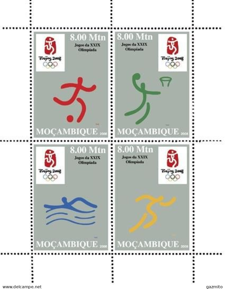 Mozambico 2008, Olympic Games In Beijing, Football, Basketball, Swimming, Athletic, 4val - Unused Stamps